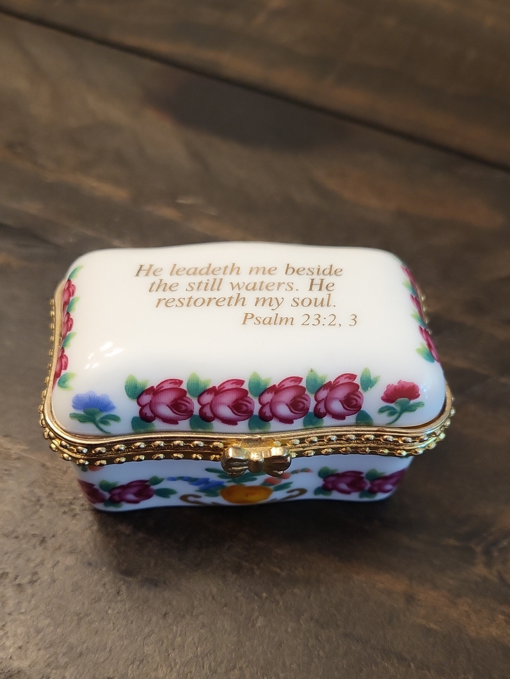 Vintage Imperial Porcelain Hinged Scripture Trinket Box